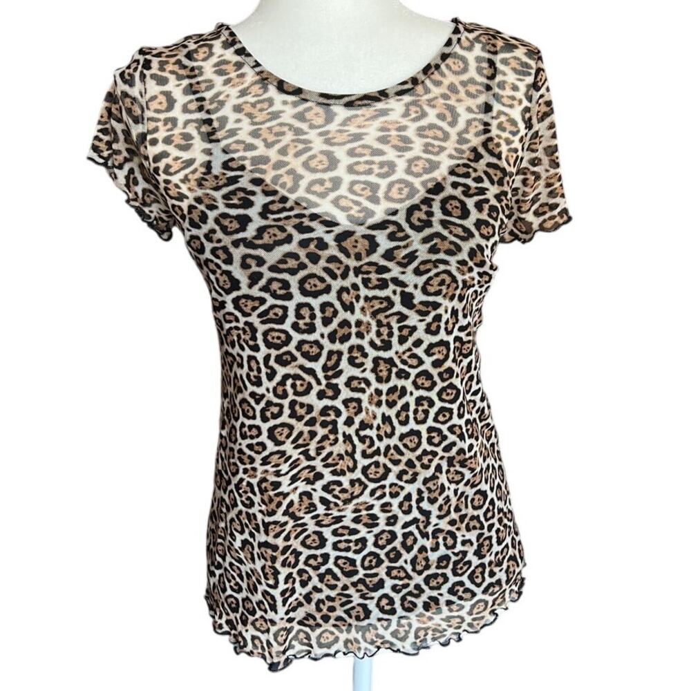 LoveFire Mesh Sheer Cheetah Baby T-shirt Set Women's Size M Stretch Y2K 90s